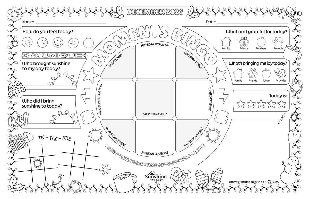 Conversation Starter Placemats - December Theme