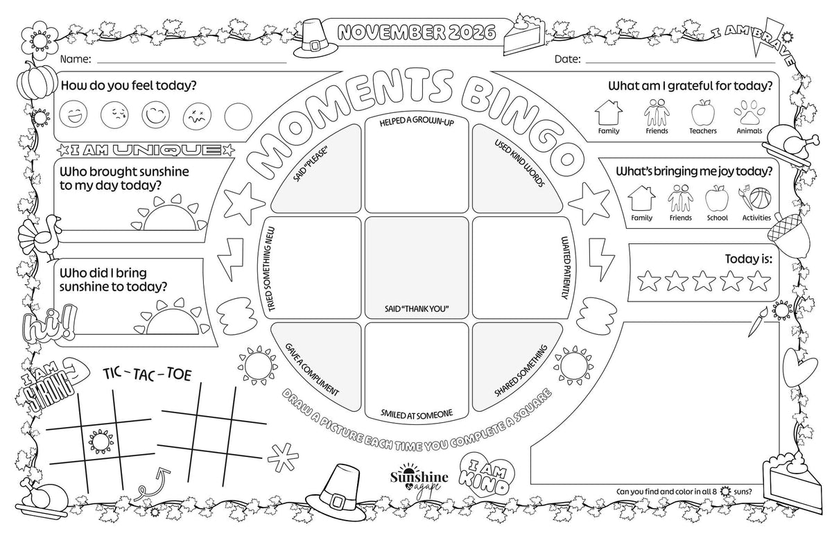Conversation Starter Placemats - November Theme