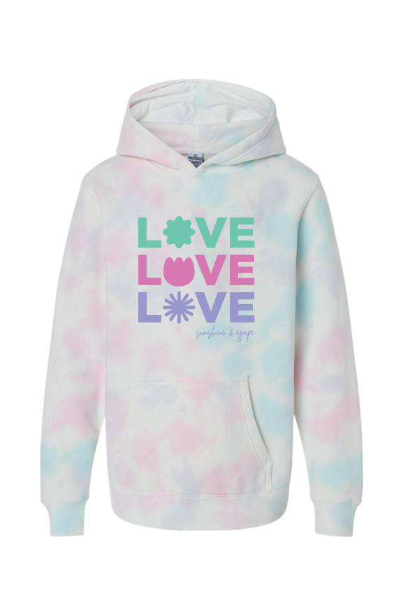 'Love x 3' Cotton Candy Tie Dye Hoodie - Youth